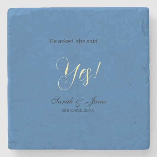 Er fragte sie sagte ja Verlobung einfach blau gelb Steinuntersetzer (Vorderseite)