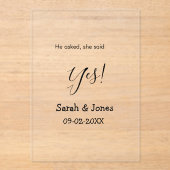 Er fragte, sie sagte ja Verlobung einfach minimal Acryleinladungen (Vorderseite)