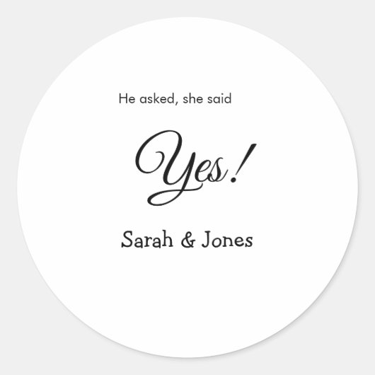 Er fragte, sie sagte ja Verlobung einfach minimal Runder Aufkleber (Vorderseite)