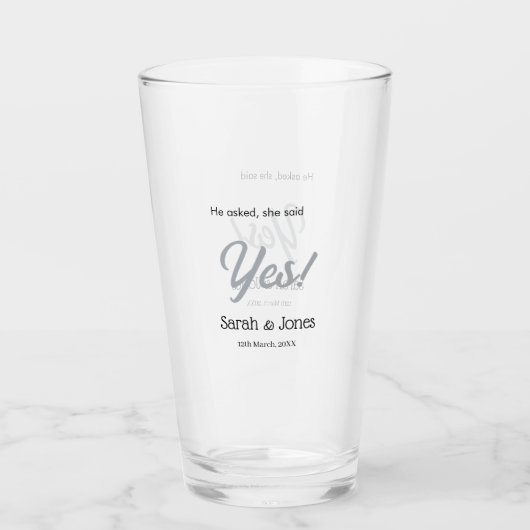 Er fragte sie sagte ja Verlobung einfach Silber Da Glas (Vorderseite)