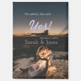 Er fragte sie sagte ja Verlobung einfaches Foto bl Magnet