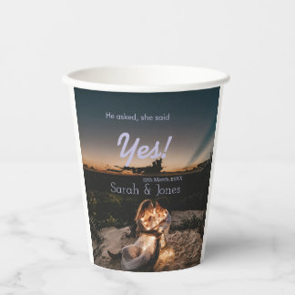 Er fragte sie sagte ja Verlobung einfaches Foto bl Pappbecher