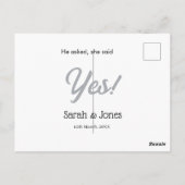 Er fragte sie sagte ja Verlobung einfaches Silber  Postkarte (Rückseite)