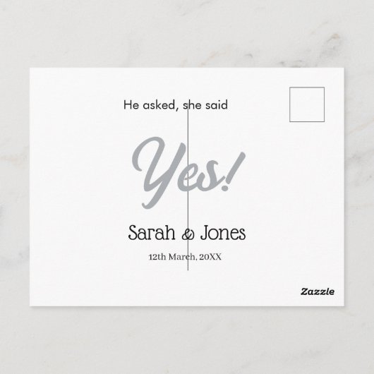 Er fragte sie sagte ja Verlobung einfaches Silber  Postkarte (Rückseite)