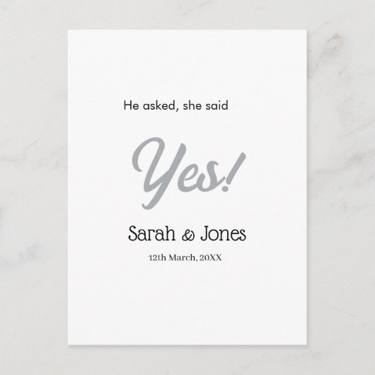 Er fragte sie sagte ja Verlobung einfaches Silber  Postkarte (Vorderseite)