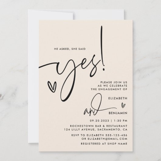 Er Fragte, sie sagte Yes Engagement Party Foto Einladung (Vorderseite)