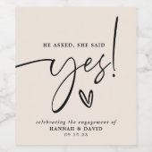 Er Fragte, sie sagte Yes Engagement Party Weinetikett (Einzelnes Label)