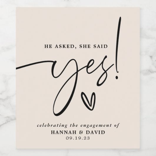 Er Fragte, sie sagte Yes Engagement Party Weinetikett (Einzelnes Label)