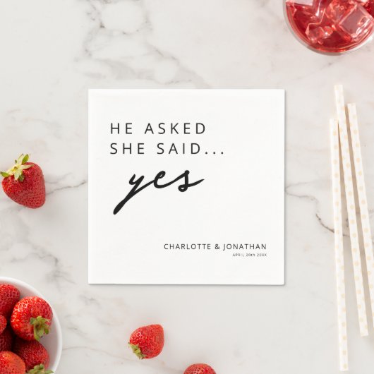 Er Fragte, sie sagte "Yes Modern Engagement Party" Serviette (Beispiel)