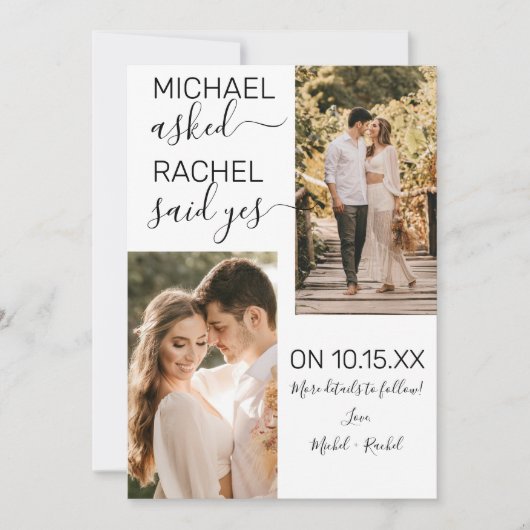 Er Fragte, sie sagte Yes Simple White Verlobung An Ankündigung (Vorderseite)