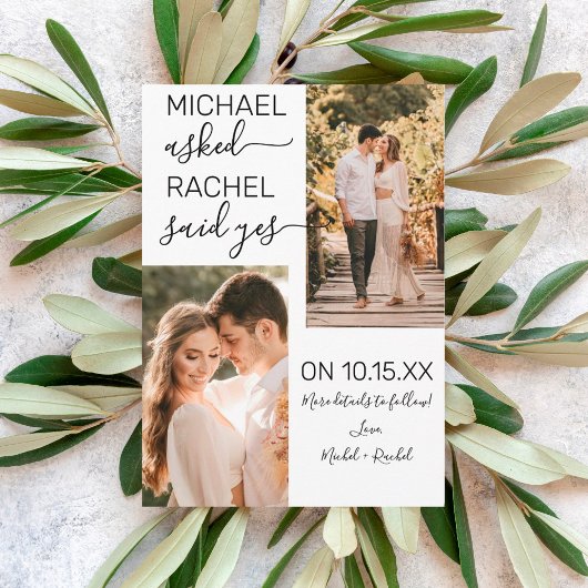 Er Fragte, sie sagte Yes Simple White Verlobung An Ankündigung