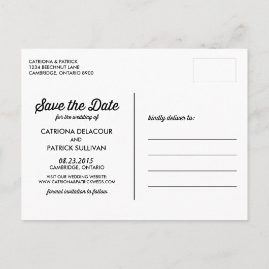 Er fragte, und sie sagte ja! Save the Date Postkar Ankündigungspostkarte (Rückseite)