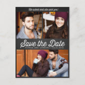 Er fragte, und sie sagte ja! Save the Date Postkar Ankündigungspostkarte (Vorderseite)