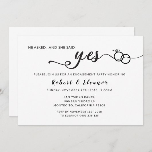 Er Fragte und sie sagte ja Verlobung Einladung (Vorne/Hinten)