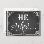"Er fragte" Verlobung Card Foto-Prop-Tafel Ankündigungspostkarte (Vorne/Hinten)
