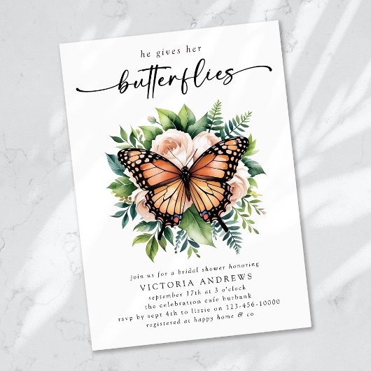 Er gibt ihr Brautparty mit den Schmetterlingen Einladung