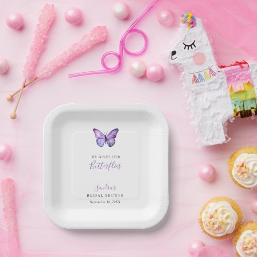 Er gibt ihr Schmetterlinge Brautparty Butterfly Pappteller (Party)