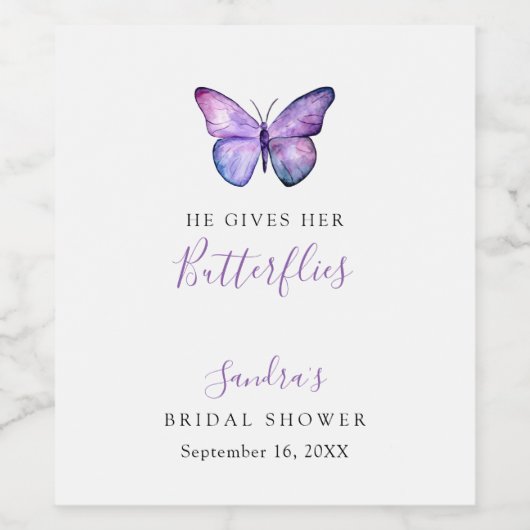 Er gibt ihr Schmetterlinge Brautparty Butterfly Weinetikett (Einzelnes Label)