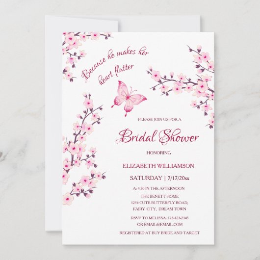 Er gibt ihr Schmetterlinge | Qr Code Brautparty Einladung (Vorderseite)