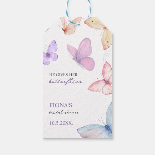 Er gibt ihren Schmetterlingen Brautparty Geschenkanhänger (Rückseite)