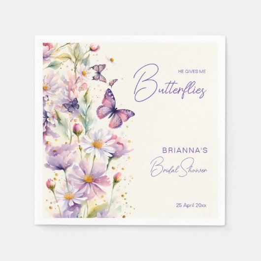 Er gibt mir Brautparty mit Schmetterlingen Serviette (Vorderseite)