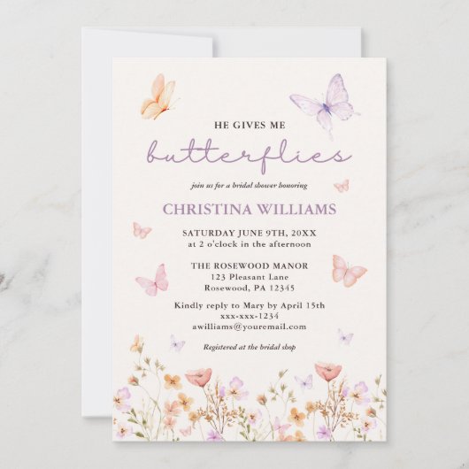 Er gibt mir das Brautparty der Schmetterlinge Einladung (Vorderseite)
