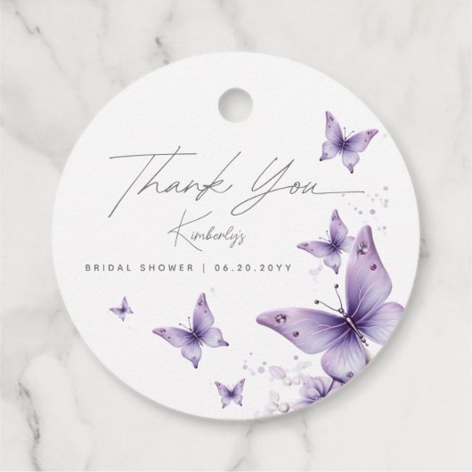 Er gibt mir Lila Schmetterlinge Brautparty Geschenkanhänger (Rückseite)