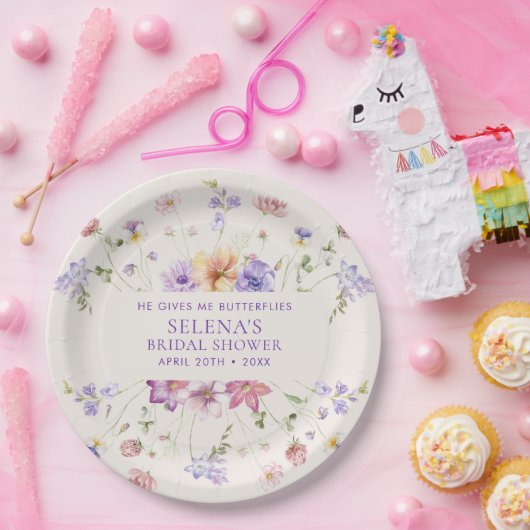 Er gibt mir Lila Schmetterlinge Brautparty Pappteller (Party)