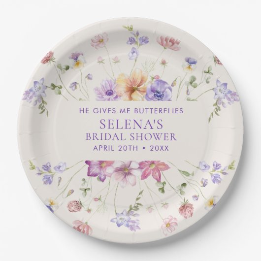 Er gibt mir Lila Schmetterlinge Brautparty Pappteller (Vorderseite)