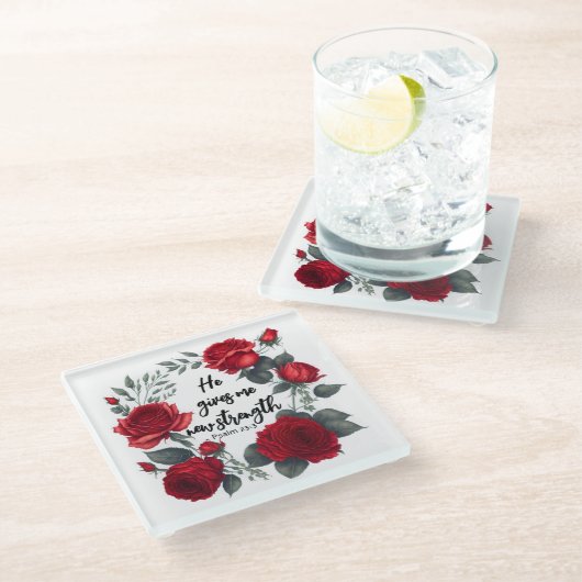 Er gibt mir neue Kraft Glasuntersetzer (Schrägansicht)