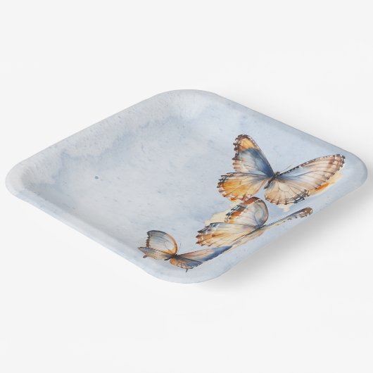 Er gibt mir Schmetterlinge blaues modernes Brautpa Pappteller (Gewinkelt)