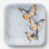 Er gibt mir Schmetterlinge blaues modernes Brautpa Pappteller (Vorderseite)