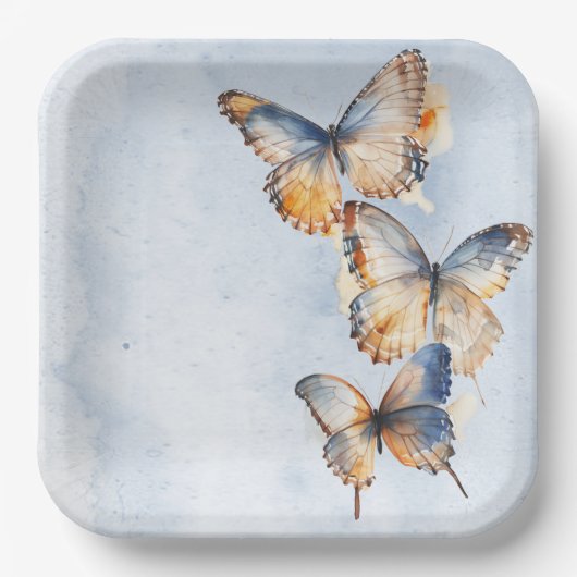 Er gibt mir Schmetterlinge blaues modernes Brautpa Pappteller (Vorderseite)