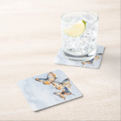 Er gibt mir Schmetterlinge blaues modernes Brautpa Rechteckiger Pappuntersetzer (Vor Ort)