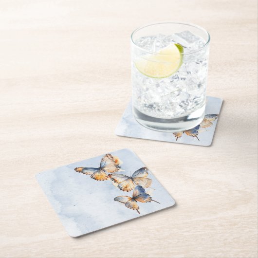 Er gibt mir Schmetterlinge blaues modernes Brautpa Rechteckiger Pappuntersetzer (Vor Ort)