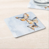 Er gibt mir Schmetterlinge blaues modernes Brautpa Rechteckiger Pappuntersetzer (angewinkelt)