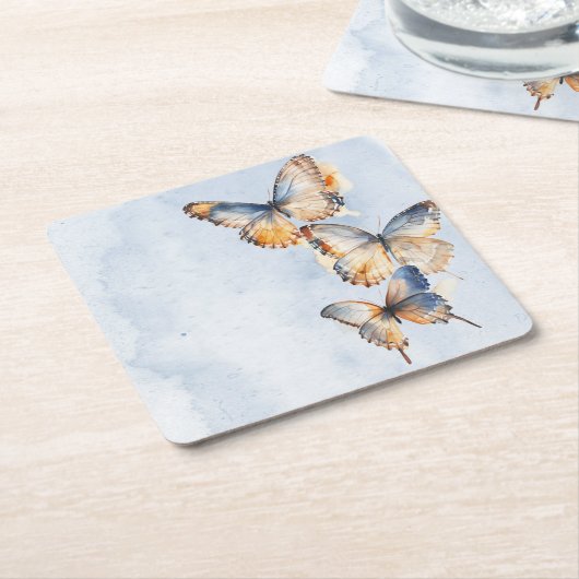 Er gibt mir Schmetterlinge blaues modernes Brautpa Rechteckiger Pappuntersetzer (angewinkelt)