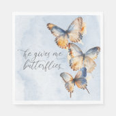 Er gibt mir Schmetterlinge blaues modernes Brautpa Serviette (Vorderseite)