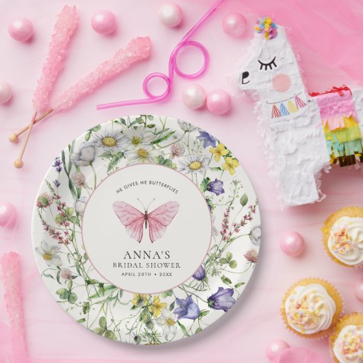 Er gibt mir Schmetterlinge Blume Brautparty Pappteller (Party)