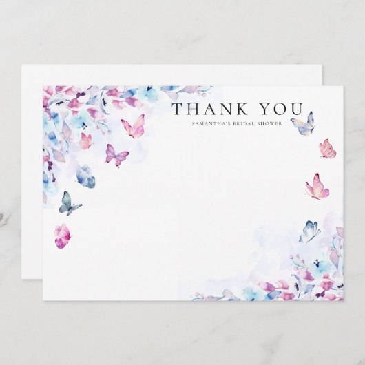 Er gibt mir Schmetterlinge Brautparty Dankeskarte (Vorne/Hinten)