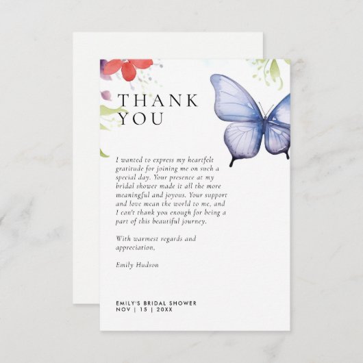 Er gibt mir Schmetterlinge Brautparty Dankeskarte (Vorne/Hinten)
