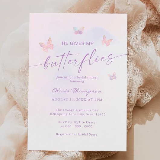 Er gibt mir Schmetterlinge Brautparty Einladung