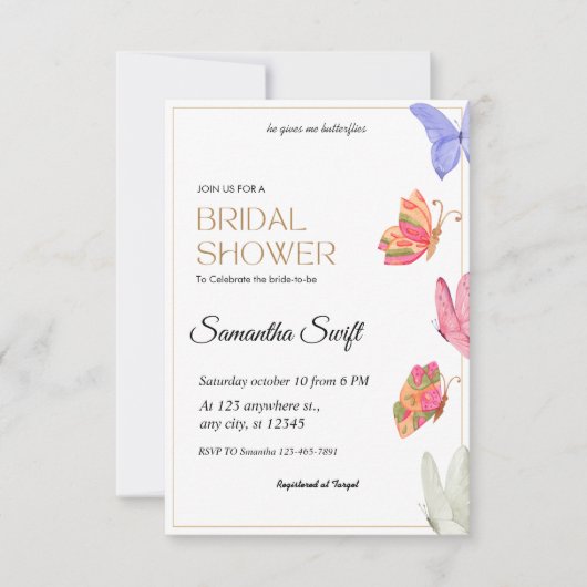 Er gibt mir Schmetterlinge Brautparty Einladung (Vorderseite)