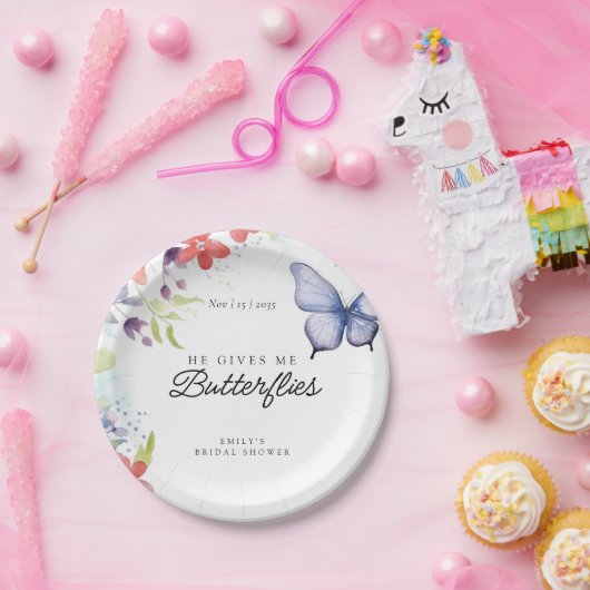Er gibt mir Schmetterlinge Brautparty Pappteller (Party)