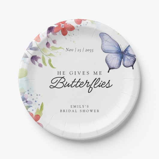 Er gibt mir Schmetterlinge Brautparty Pappteller (Vorderseite)