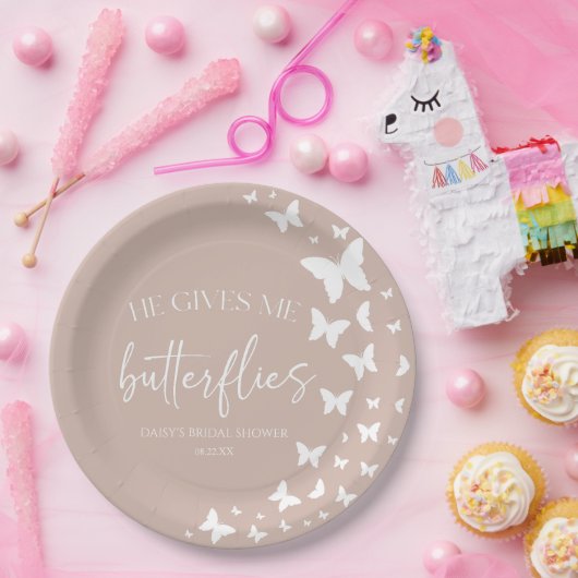 Er gibt mir Schmetterlinge Brautparty Pappteller (Party)