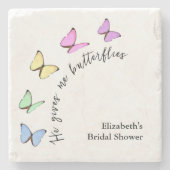 Er gibt mir Schmetterlinge Brautparty Steinuntersetzer (Vorderseite)