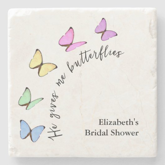 Er gibt mir Schmetterlinge Brautparty Steinuntersetzer (Vorderseite)