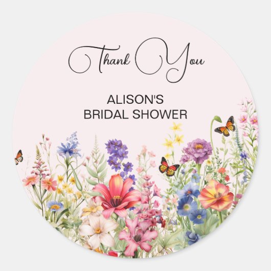 Er gibt mir Schmetterlinge Brautparty Wildblumen Runder Aufkleber (Vorderseite)