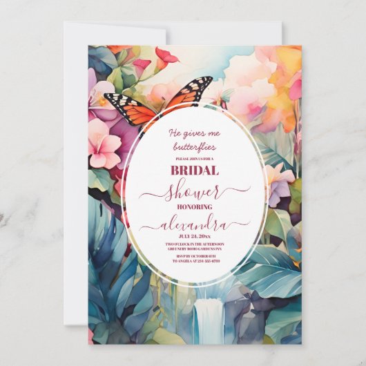 Er gibt mir Schmetterlinge Minimalistisches Brautp Einladung (Vorderseite)